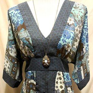 Floral Print Butterfly Tunic ~ Sheer Kimono Style ~ Faded Glory ~ 1980's